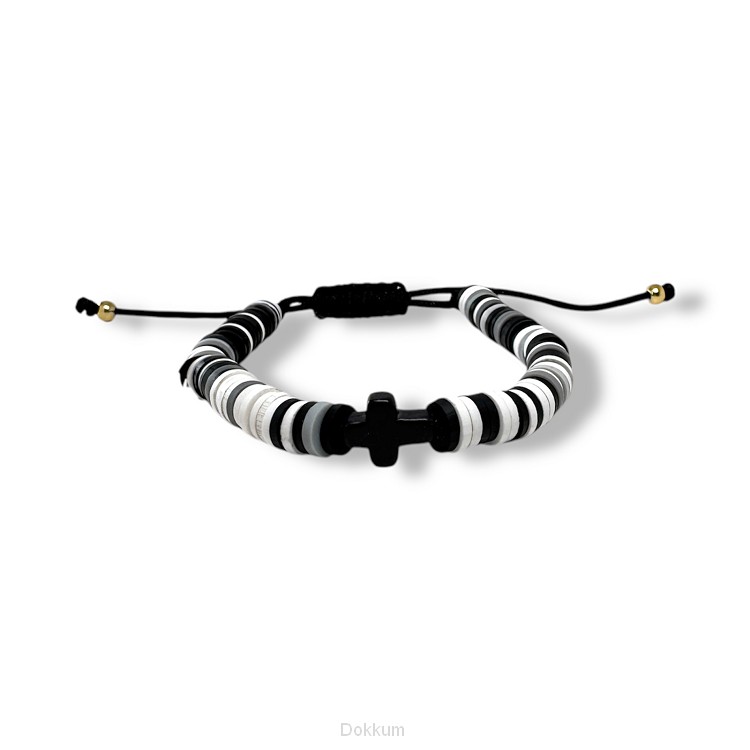 Trekkoord armband gekleurde kralen  zwar