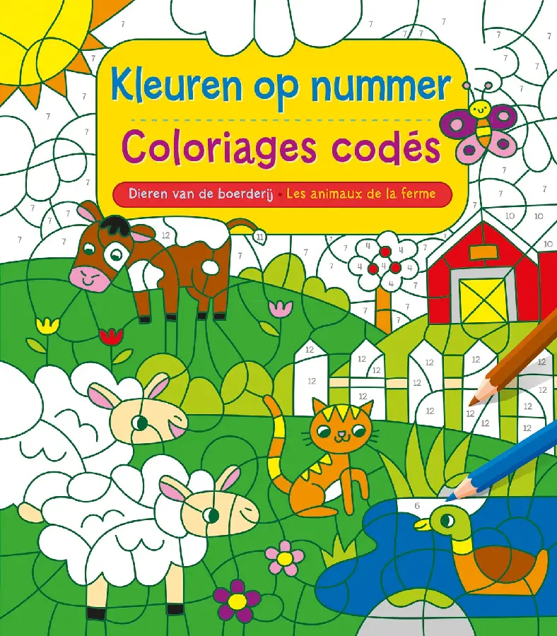 Kleuren op nummer / Les animaux de la ferme - Coloriages codés
