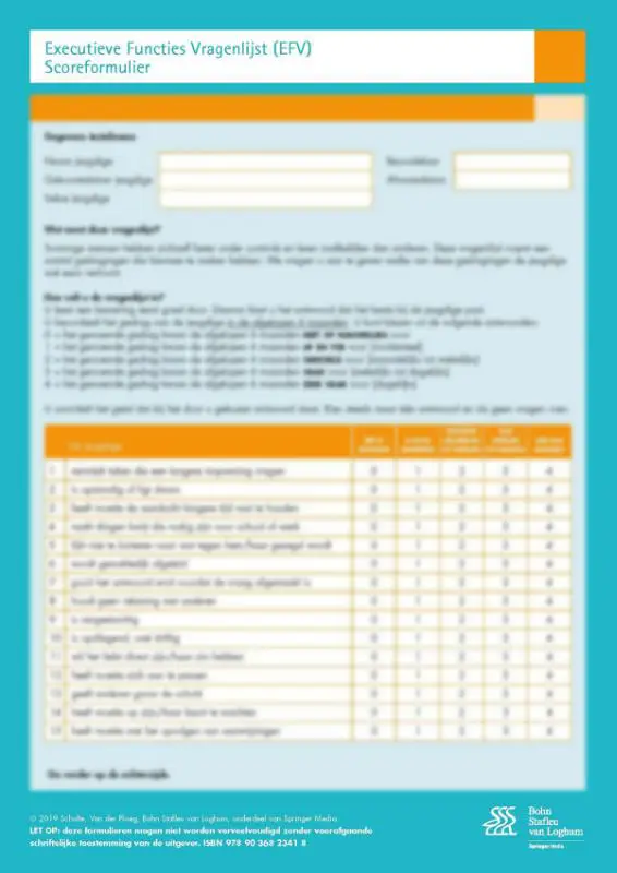 Executieve Functie Vragenlijst (EFV) scoreformulieren