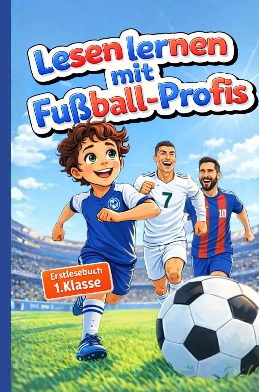 Lesen lernen 1. Klasse mit Fußball-Profis: Erstlesebuch mit Silben Trennung, ideal als Geschenk zur Einschulung für Jungen 6 Jahre, Fussball Geschenke