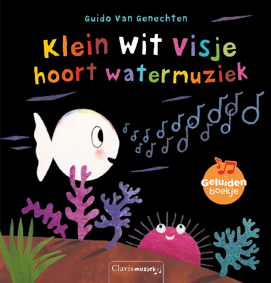 Klein wit visje hoort watermuziek ( geluidenboekje)